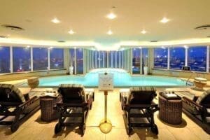 The indoor swimming pool.