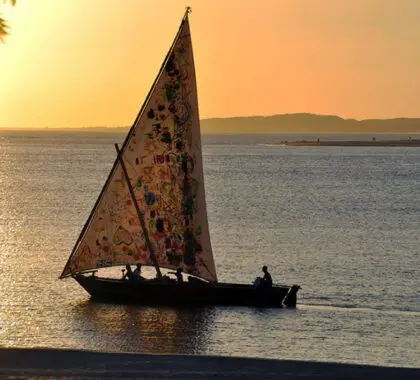 Navegación en dhow al atardecer.