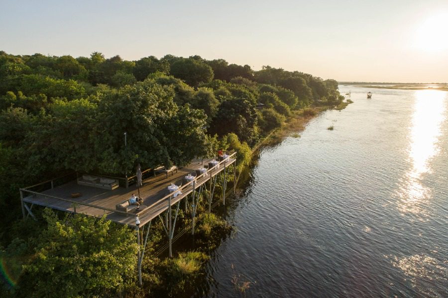 Chobe Game Lodge viewing deck and a full Chobe River. 