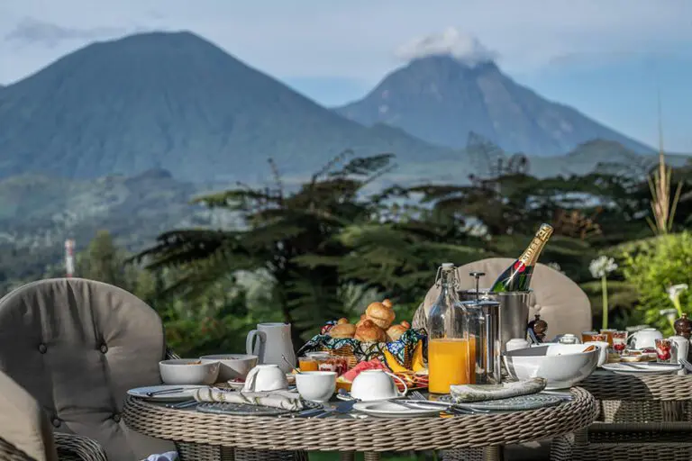 Breakfast with sensational views at Sabyinyo Silverback Lodge.