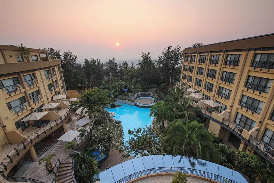 The sun rising at Kigali Serena Hotel.