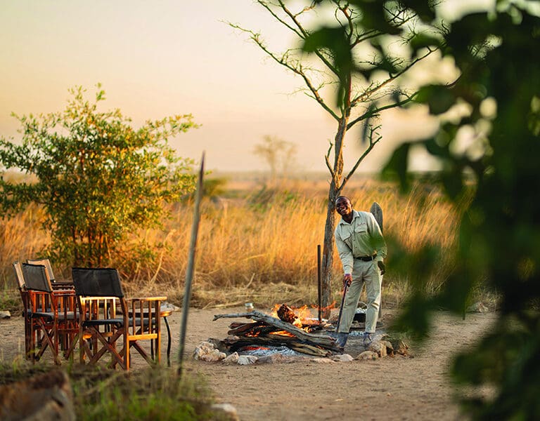Preparing the Fire for Sundowners.