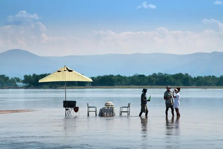 Enjoy sundowners surrounded by the untouched wilds of the Lower Zambezi National Park.
