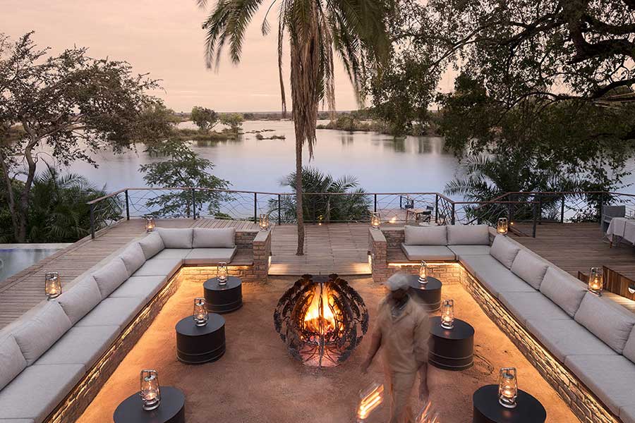 The lodge boma that floats on the edge of the river.