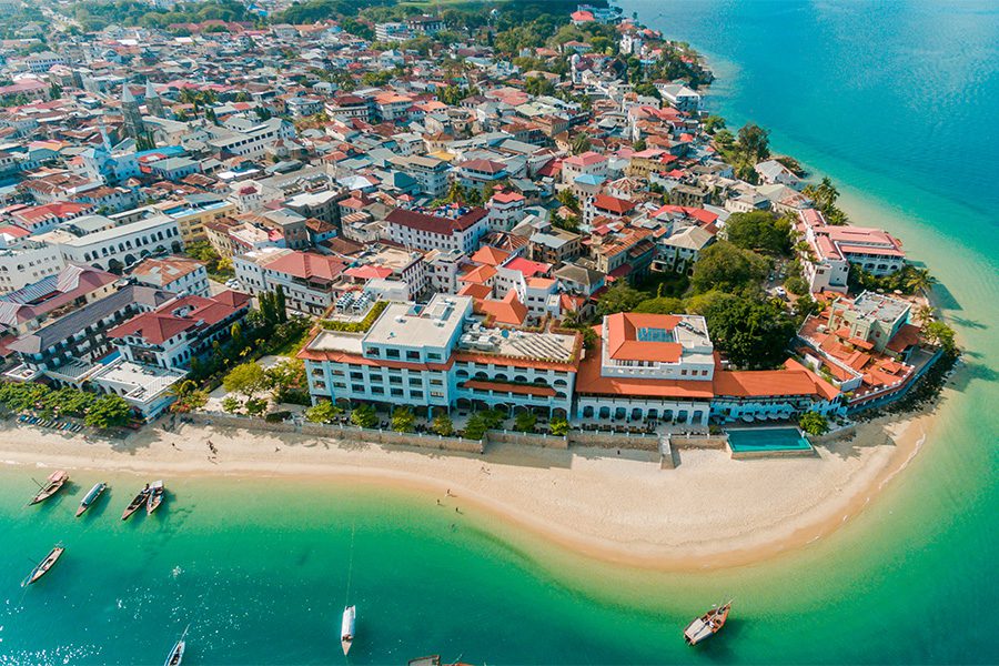 Aerial view of Stone Town in Zanzibar.