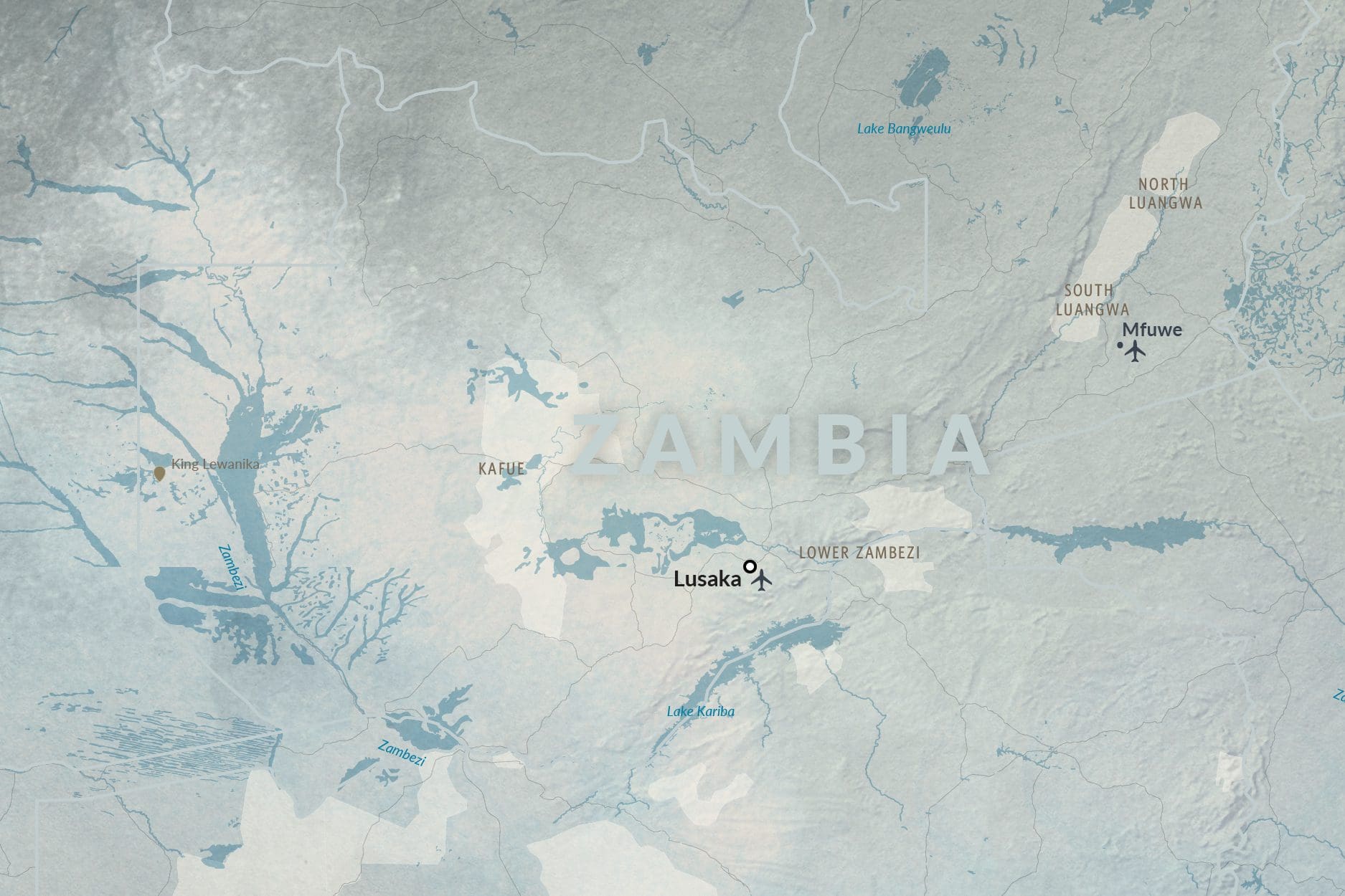 Mapa de Zambia y sus reservas nacionales | Go2Africa