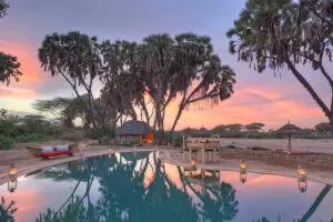 A sensational sunset by the Saruni Rhino Lodge swimming pool.