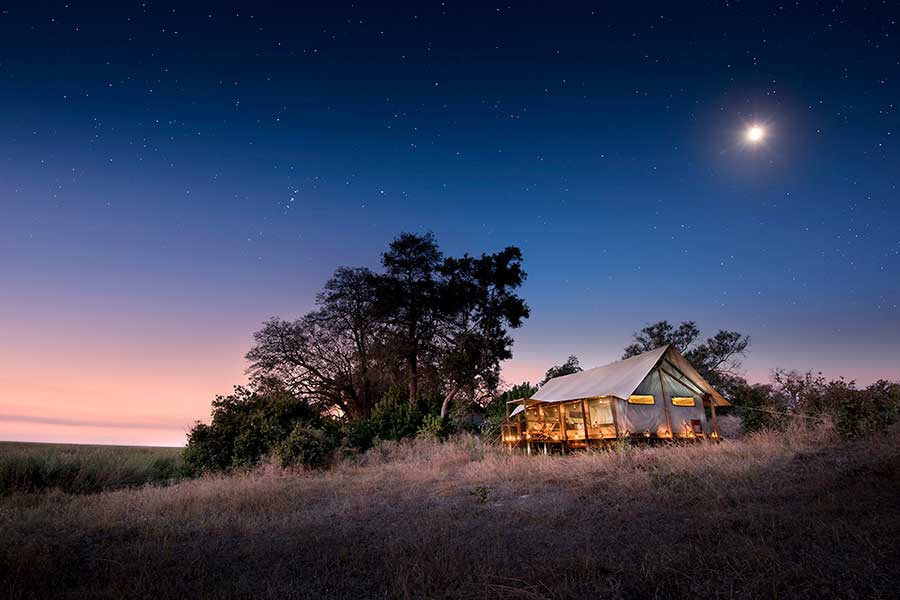 The exterior of your tent at Linyanti Bush Camp in Botswana