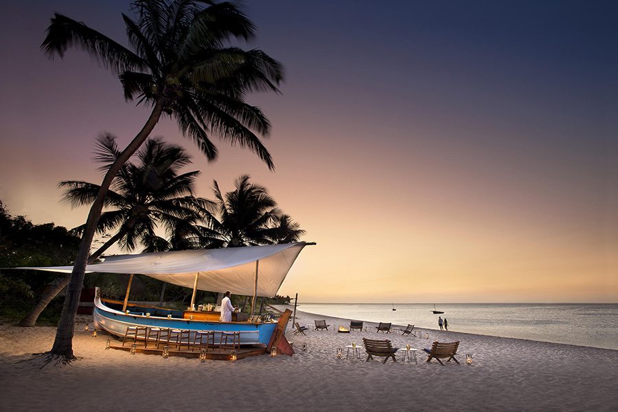 Boat shaped bar on a beach on Benguerra Island, Bazaruto Archipelago, Mozambique.