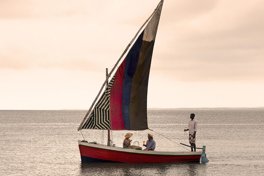 A traditional dhow cruise on the Indian Ocean offshore from Benguerra Island, Bazaruto Archipelago, Mozambique.