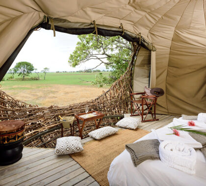 The interior of your nest at Chisa Busanga Camp.