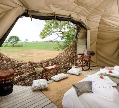 The interior of your nest at Chisa Busanga Camp