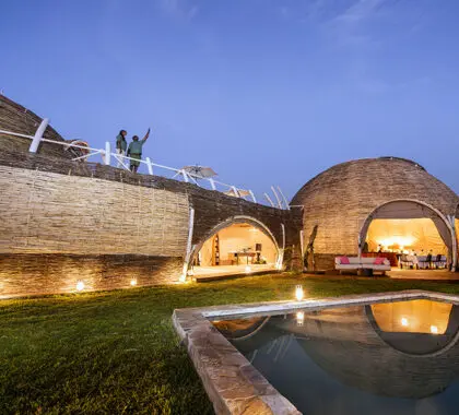 Ila Safari Lodge domed main area with stargazing deck.