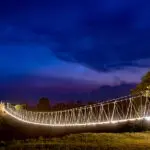 Walkways lit up at night.