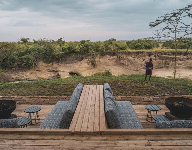 Enjoy views from the outdoor lounge at Ilkeliani Camp. 