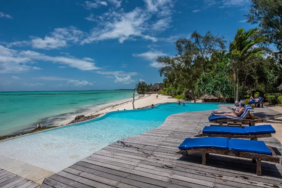 The beachfront swimming pool at Pongwe Beach Hotel in zanzibar.