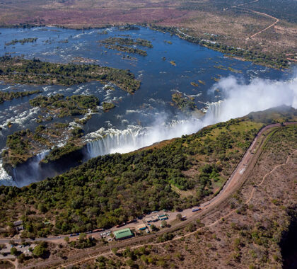 Aerial views of the majestic Victoria Falls. 