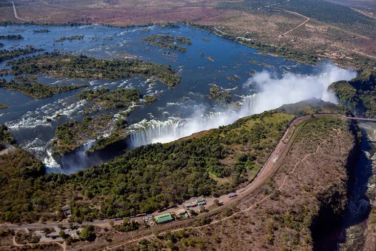 Aerial views of the majestic Victoria Falls. 