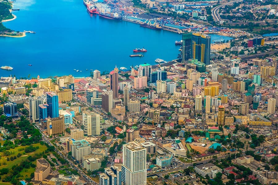 Vista aérea de Dar es Salaam en Tanzania.