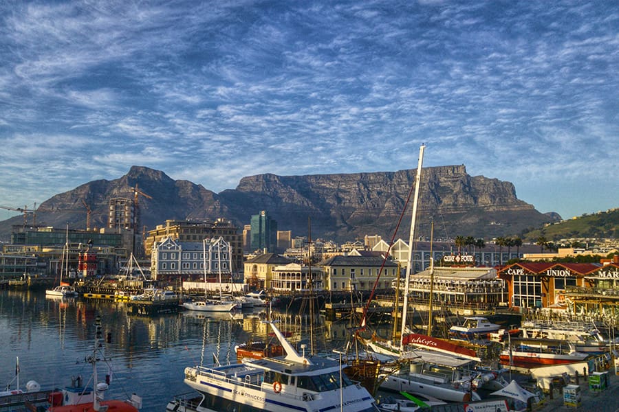 Looking up at Table Mountain from the V&A Waterfront | Go2Africa