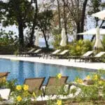 Relax on the pool loungers.