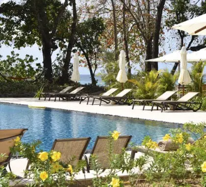 Relax on the pool loungers.