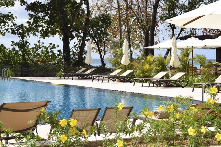 Relax on the pool loungers.