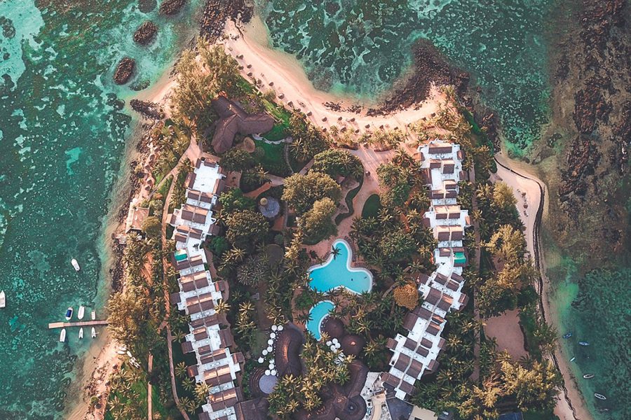 Aerial view of Canonnier Beachcomber Golf Resort & Spa. 