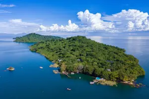 The lodge situated on Nankoma Island within the Lake Malawi National Park.