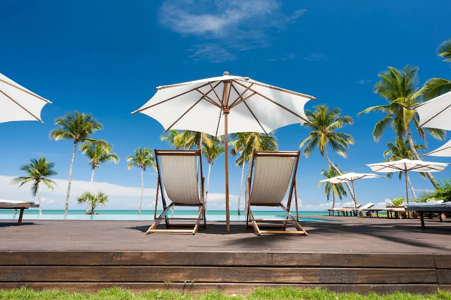 Anjajavy le Lodge poolside umbrellas and loungers | Go2Africa