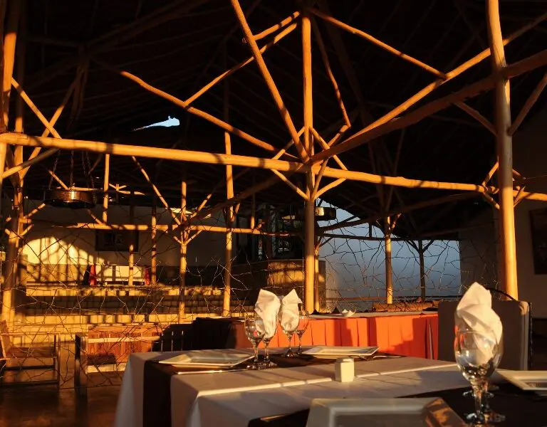 Sunset over the dining area.