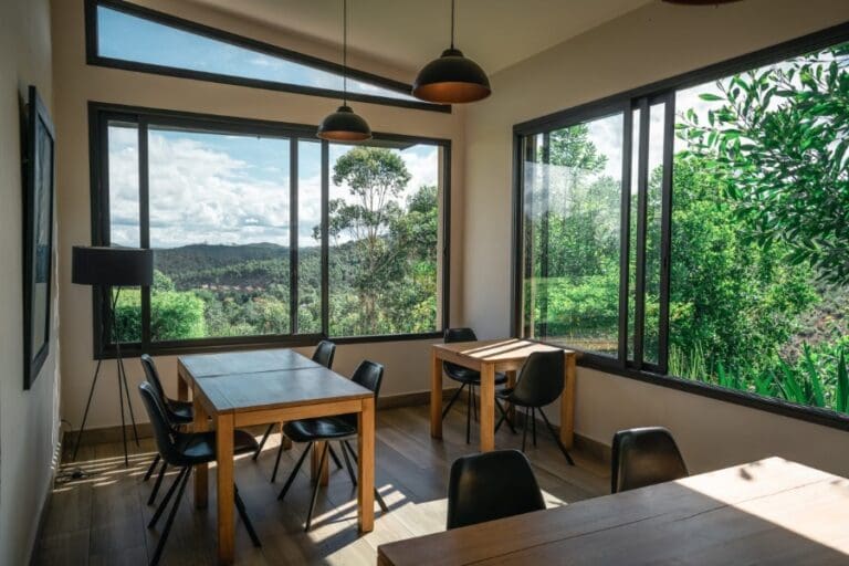 A section of the restaurant with a view.