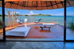 Exquisite views onto a private deck and out to the ocean.