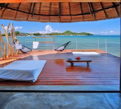 Exquisite views onto a private deck and out to the ocean.