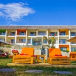 Exterior of Exora Beach Hotel. 