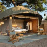 The tents are simple but uniquely designed, here is the tent with the weatherproof roof cover over. 