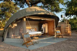 The tents are simple but uniquely designed, here is the tent with the weatherproof roof cover over. 