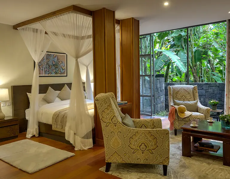 Large windows in the suites let natural light in and provide splendid garden views.