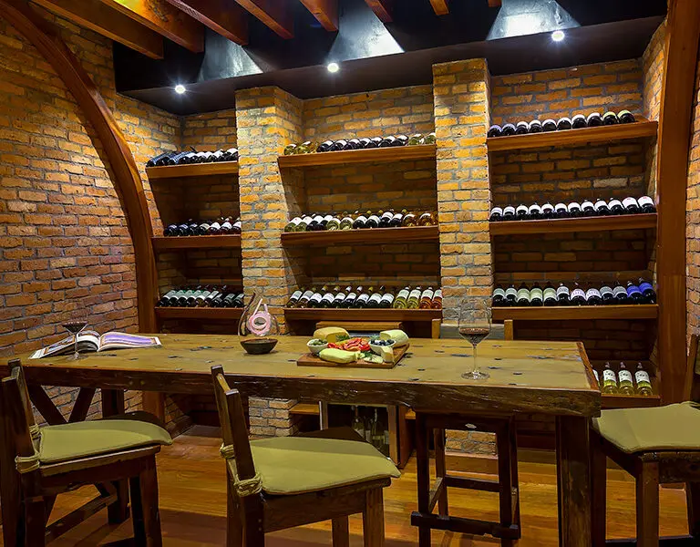 A well-stocked wine cellar.
