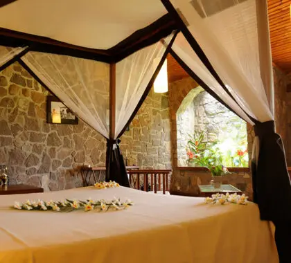 Spacious granite-walled rooms.