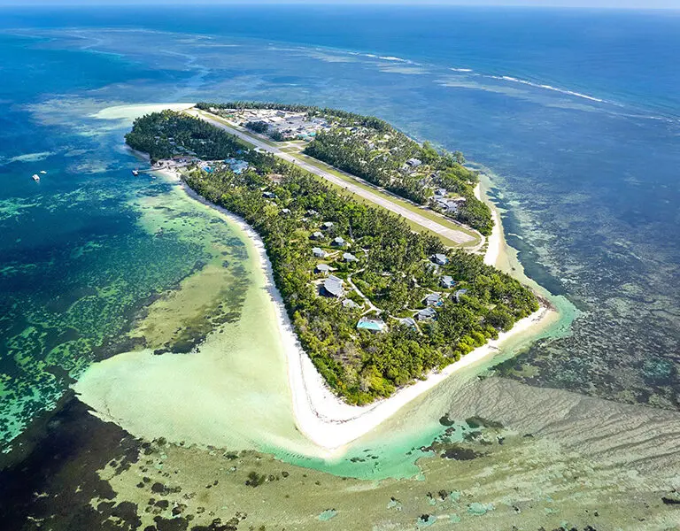 Bird's eye view of Platte Island, part of the Seychelles archipelago.