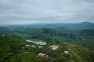 An arial view of Kibale lodge shows the layout of the lodge. 