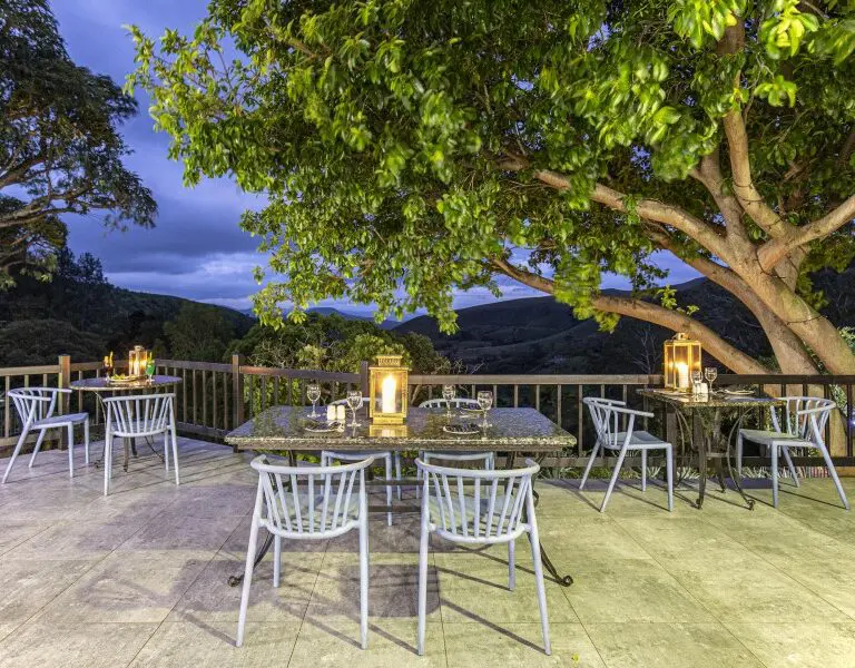 Delight in candlelit dining overlooking the rolling hills.