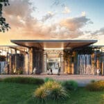 Artists render of the entrance to Waterfalls Lodge, opening June 2025.