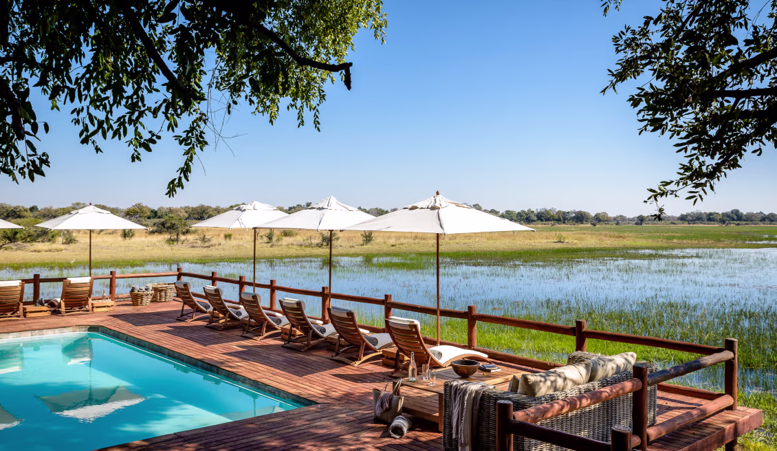 Poolside views from Sanctuary Chief's Camp, Okavango Delta, Botswana