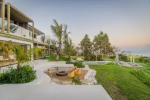 Watch the sunset over the bay as you toast next to the fire pit. 