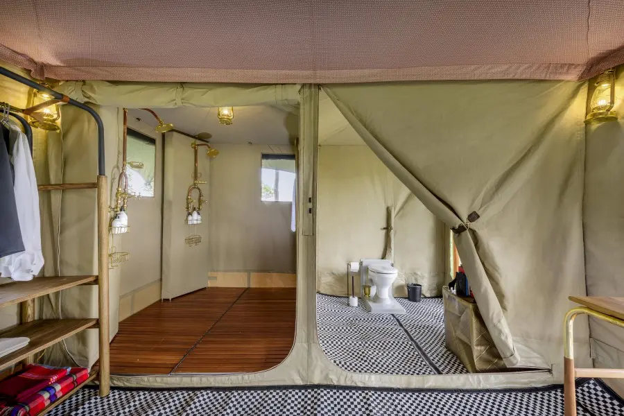 After a long days safari - cleanse off under a bucket shower. 