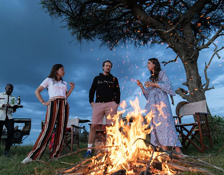 Gather around the firepit after your game drive to share encounters from the day.