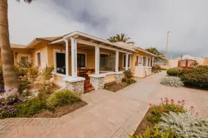 Each room has a patio for a private breakfast nook. 