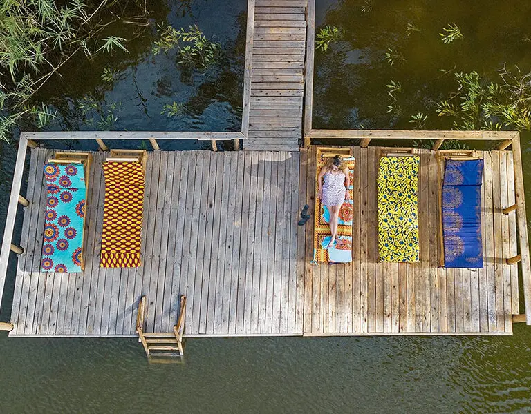 Relax on the jetty loungers.